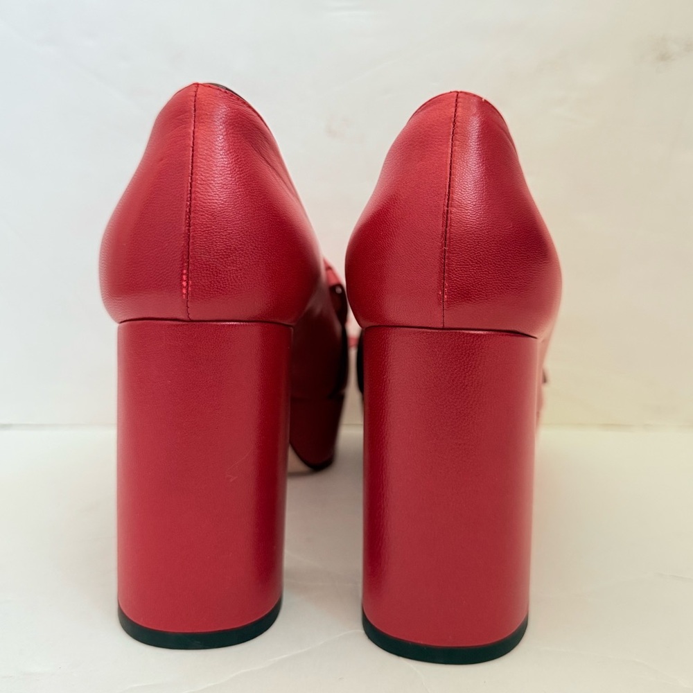 Gucci Hibiscus Red Leather Malaga Kid GG Marmont Fringe Platform Loafer Pumps 39 - Picture 8 of 15